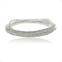 Women's Semi-Jewelry Set, 925 Sterling Silver Plated, Kit Of 5 Elastic Bracelets With Sparkling Rhinestones, Silver Finish - 水晶 - 查看 5