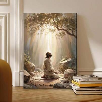 1pc 2D Flat, Large "Shining Mercy Of The Sacred Heart" Jesus Christ Frameless Canvas Wall Art - Religious Spiritual Decor Suitable For Living Room, Bedroom, Office Easter & Christmas Gift Idea, Divine Radiance Art Deco Unframed Wall Art With Frame, Optional Frame ﻿ ﻿