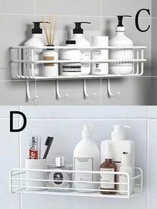 1pc Minimalist White Hollow Wall-Mounted Storage Rack, Modern Iron Bathroom Organizer, Home Use - White - View 4