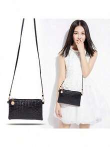 2025 Women's Small Shoulder Bag, Crocodile Embossed Crossbody Bag, Phone & Coin Purse - White - View 4
