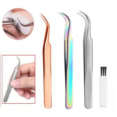 Bộ nhíp siêu chính xác kèm cọ vệ sinh, dụng cụ uốn mi bằng thép không gỉ, đầu nhọn siêu mảnh, dùng cho mi giả, nối mi, dụng cụ chuyên nghiệp cho làm sổ lưu niệm, vẽ móng, dán sticker và DIY, không dùng điện, không mùi, nhiều màu sắc