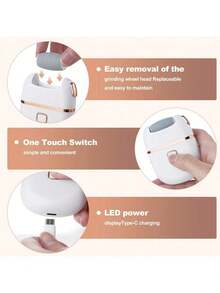 1个电动磨脚器，电动磨脚锉，电动去茧器，3.7V 500mAh，足部去茧器，足部修脚工具，可充电防水，2档速度，3个磨头替换套装，男女通用，可去除足部干皮和死皮 - 彩色 - 查看 5