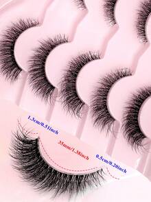 ENCHUW 5 Pairs False Eyelashes Fluffy Natural Look Lashes With Clear Band Faux Mink Lashes Fake Eyelashes Three-Dimensional Strip Lashes For Daily Wear - Black - View 2