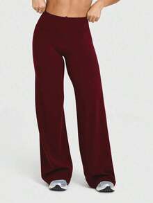 This Solid Color Yoga Wide-Leg Pants Are Comfortable And Slimming, Suitable For Running, Fitness, And Various Yoga Activities. - 勃根地 2 - 查看 5