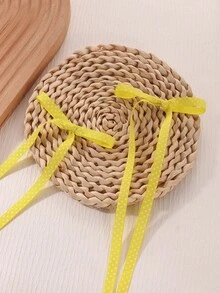 2个女士时尚优雅黄色波点蝴蝶结发夹，适合日常佩戴、春夏派对和外出活动 - 黃色 - 查看 4