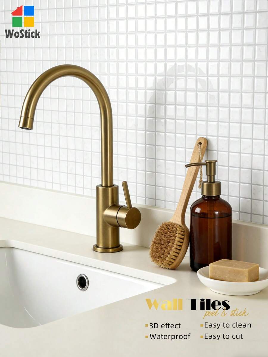 WoStick Giấy dán tường vinyl chống thấm nước, có vân, kích thước 10 inch x 10 inch, dạng ô vuông tự dính, thích hợp cho trang trí nhà cửa.