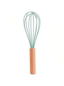 Wooden Handle Silicone Manual Egg Beater Whisk, Home Baking Cream Mixing Tool - Multicolor - View 7