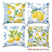 4 buc. fețe de pernă minimaliste în stil acuarelă albastru și alb din porțelan, cu model lămâie, catifea imprimată pe o singură față cu piersică, 45 * 45 cm / 18 * 18 inch, pentru decorul camerei, decorare modernă pentru canapea și living, cadou, petrecere - Multicolor - Vizualizare 11