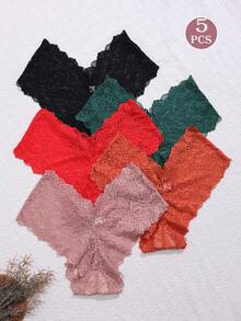 5pcs/Pack Women's Lace Panties, Cute Sweet Lace Trim Low-Rise Briefs - Multicolor - View 2