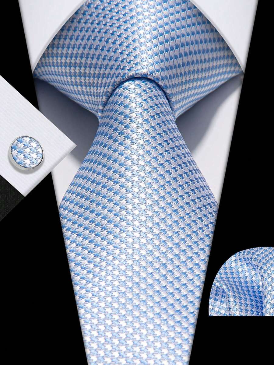 男士领带套装 经典时尚领带套装 含袖扣 商务派对 - 淺藍色 - 查看 1