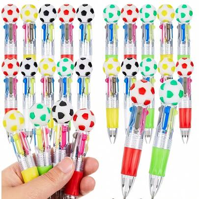 Bolígrafo retráctil con tema de fútbol de la Copa del Mundo de 4 colores, de dibujos animados, portátil, útiles escolares