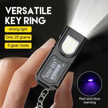 1个强力EDC LED手电筒钥匙扣可充电挂式便携式手电筒防水钥匙圈露营徒步口袋灯 - 多色 - 查看 3