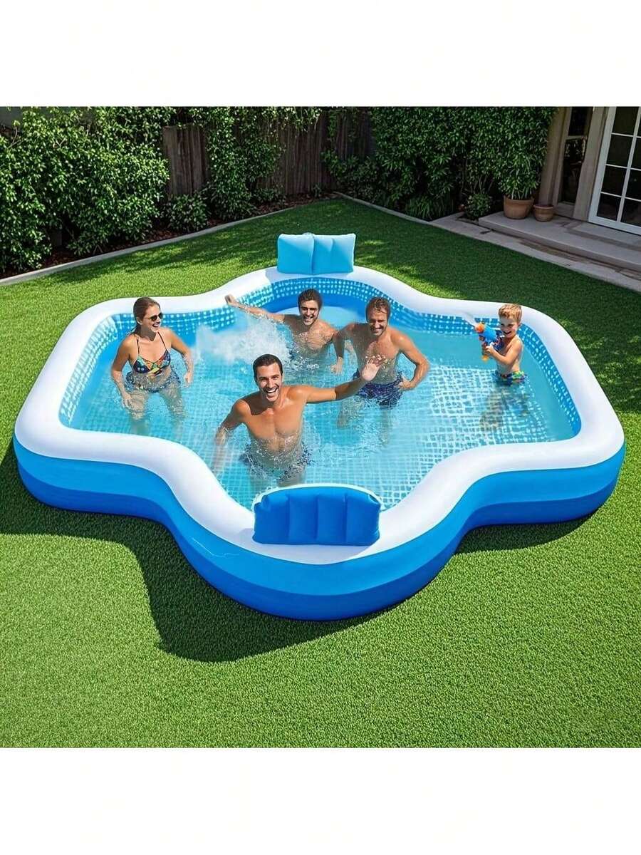 102.3 Inches/118.1 Inches 31 Gauge Thick Sturdy Large Bright Spacious Adult Size Family Inflatable Swimming Pool - And Robust Structure, Easy And Quick To Set Up, Perfect For Summer Parties, Festivals And Family Gatherings Entertainment And Relaxation Outdoor Activities - Bể bơi bơm hơi 120*110*18 cm có bốn góc - Xem 1