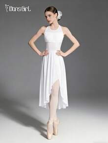 DonsGirl 1 chiếc đầm nữ lãng mạn thanh lịch - Trang phục múa ba lê hiện đại/cổ điển, trang phục biểu diễn sân khấu, ren xếp tầng và chân váy lưới co giãn cao cấp, màu trắng mùa xuân - trắng - Xem 10