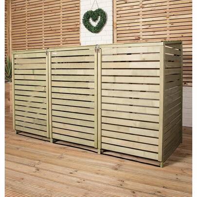 2.02m X 1.22m Large Wooden Outdoor Garden Triple Wheelie Bin Store Storage - Garden Bin Storage Box, Wheelie Bin Hideaways, Bin Shed For 3 Bins (1 Single And 1 Twin)