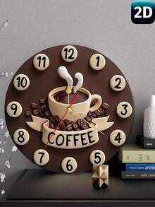 10-12 Inch Wooden Wall Clock, 2D Coffee Cup Shaped Silent Wooden Wall Clock, Fashionable Kitchen Decor, Ideal For Coffee Lovers, Battery Operated (Batteries Not Included) - Multicolor - View 9