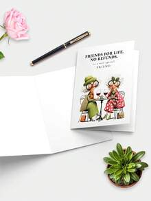 1pc Funny Best Friend Birthday Card With Envelope – "Friends For Life No Refunds" Humorous Greeting Card For Friend - Multicolor - View 5