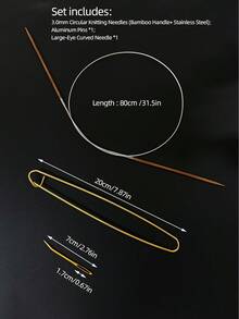 Bộ 3 kim đan tròn, kim đan áo len, tổng chiều dài 80cm, kim đan tròn bằng thép không gỉ 3.0mm + kẹp giữ mũi + kim khâu len, dụng cụ may vá, thích hợp cho các dự án thủ công bằng len và DIY. - Bộ kim đan tròn - Xem 10