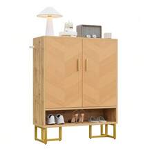 Modern, Minimalist Shoe Cabinet, Unique Wood Grain, Golden Iron Frame, Two-Door Storage Cabinet, Narrow Shoe Cabinet, Shoe Rack, Shoe Cabinet For Hallway/Entrance Hall - View 10