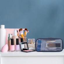 Weewooday - 4 bolsas de maquillaje de malla bolsa de cosméticos con cierre mini cartera de maquillaje para accesorios diarios M azul marino - Azul marino - Ver 5