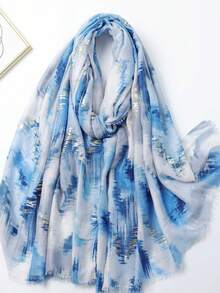 Gold Foil Striped Print Scarf, New Bohemian Scarf, Breathable Fashion Tassel Shawl, Elegant Style, Women's Sunscreen Holiday Travel - Multicolor - View 2