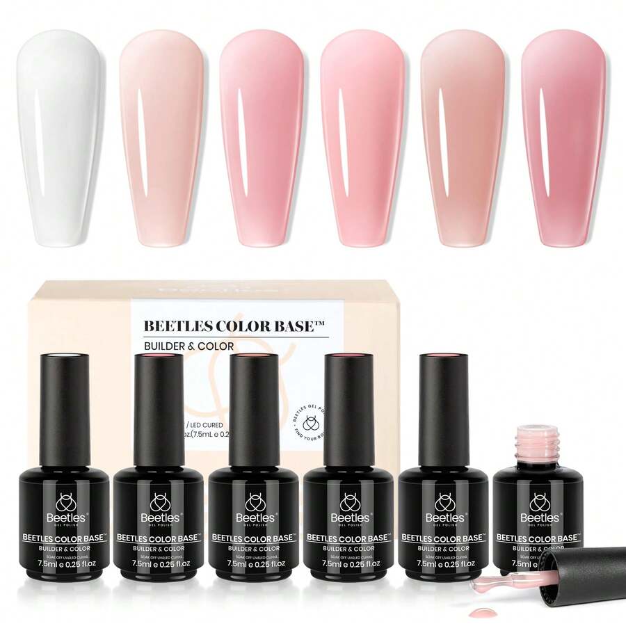 Beetles Rubber Base Gel Nail Polish, 6 Colors Nude Gel Polish Pink Peach Neutral Sheer French Tips Base Colors - 6色底膠 Sheer Bliss - 查看 1