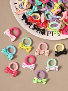 10/20/30个/套彩色郁金香印花蝴蝶结发圈，可爱卡通发绳，甜美发饰，女士跑步旅行必备马尾辫发圈，发圈，橡皮筋发带，发绳，弹性发圈 - 彩色 - 查看 4