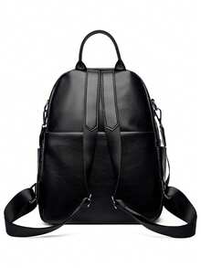 Women's Large Capacity Pure Color Fashion Simple Retro Backpack 2026 New Style Cross-Border PU Material Travel Backpack Sac A Dos - Black - View 7