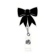 1pc Cute Black Bow Badge Reel, Acrylic Bow Decor ID Badge Holder Clip, Suitable For Nurses, Teachers, Doctors, Healthcare Workers, RN, LPN, CNA, MA, BSN, Badge Reel - A - View 1
