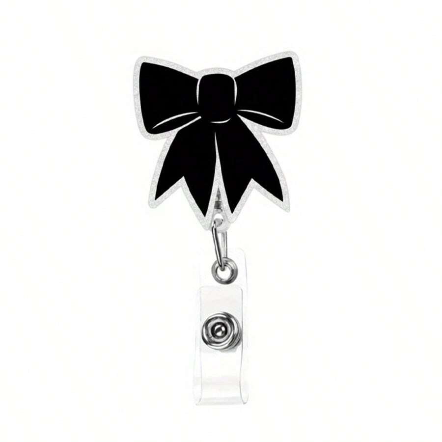 1pc Cute Black Bow Badge Reel, Acrylic Bow Decor ID Badge Holder Clip, Suitable For Nurses, Teachers, Doctors, Healthcare Workers, RN, LPN, CNA, MA, BSN, Badge Reel - A - View 1
