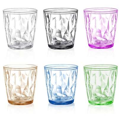 3pcs/6pcs Shatterproof Acrylic Drinking Cups, 10oz Gemstone Color Plastic Water Glasses, Clear Acrylic Reusable Juice/Cocktail Cups (200ml/Random Color)