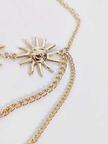 1pc Women's Fashionable Gold Metallic Sunflower Chain Waist Belt, Casual Tassel Flower Body Chain Accessory Fall, Autumn, Halloween - 金子 - 查看 6