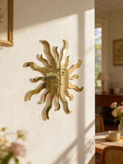 1 pieza Espejo decorativo con diseño de cara de sol estilo bohemio, decoración de pared con incrustaciones de luz solar vintage, decoración de pared de arte bohemio, decoración de pared con forma de sol retro, decoración del hogar estilo granja para sala de estar, dormitorio, pasillo y entrada, diseño de interiores de apartamento cálido, decoración de arte de sol bohemio como regalo