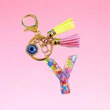 1pc Bohemian Evil Eye Resin A-Z Letter Keychain, Cute Heart Sequin Epoxy Letter Keyring Decoration Accessory, Unisex Fashion Minimalist Accessory For Wallet, Backpack, Car, Suitable For Daily Travel, Holiday Gift For Friends - Color - View 25