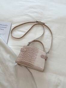 2026 New Arrival Niche Crocodile Embossed Patchwork Handbag, Chic Mini Square Bag, Fashion Versatile Shoulder Bag For Women, Suitable For Commuting & Dating - Pink - View 11