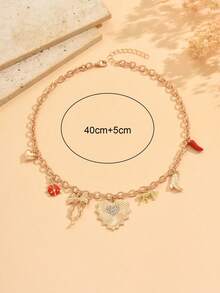 1 buah Kalung Liontin Logam Multi-Elemen Kreatif untuk Wanita, Kalung Choker Dekorasi Hati, Pita, dan Cabai Berhiaskan Berlian Imitasi yang Modis dan Serbaguna, Cocok untuk Pemakaian Sehari-hari dan Pesta, Panjang Rantai Dapat Disesuaikan - beraneka warna - View 4