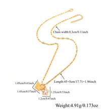 1pc Simple Classic Butterfly Initial Flower Pendants Golden Stainless Steel Lip Chain Necklaces For Women - Yellow Gold - View 2