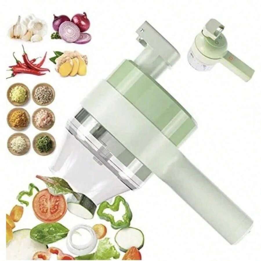 4 In 1 Handheld Electric Vegetable Cutter Set UsBCharger Ginger Grinder Machine - màu xanh lá - Xem 1