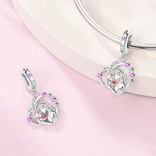 镀银粉色系列 - 花朵包情侣吊坠，适用于3毫米原装手链项链DIY串珠，女士日常礼物、生日派对节日礼物 - 彩色 - 查看 9