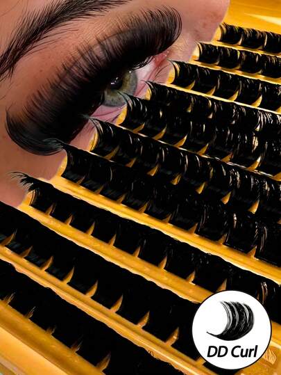 100对200DD超浓密假睫毛，10-18mm混合长度，可自由组合，DD卷度，0.07mm超薄，自然超浓密蓬松，打造3D迷人眼妆，西式猫眼妆，柔软舒适 - DIY轻松上手，适合新手，可重复使用，适合日常佩戴、节日、演出等场合。