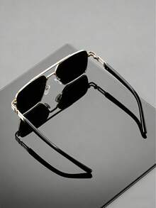 Men's Classic Black & Gold Double-Bridge Aviator Fashion Glasses, Fashionable, Parisian Street Style - Multicolor - View 6