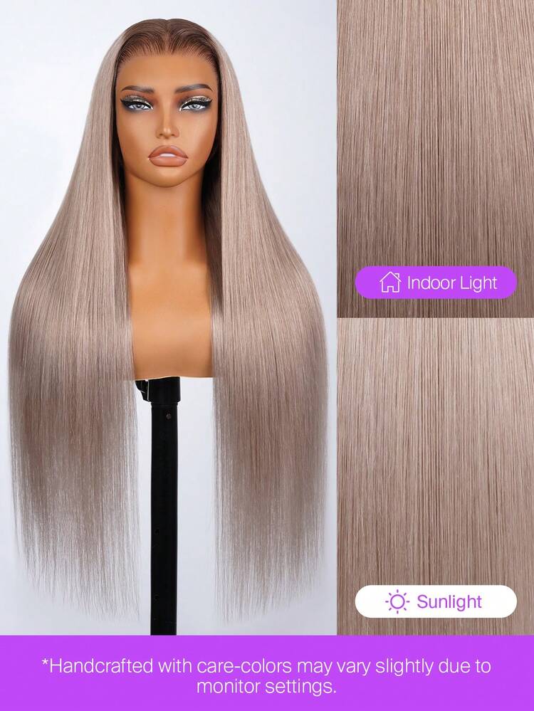 MEGALOOK 13x6 Three-Go™ Human Hair Wigs Ash Blonde Ombre Color Glueless Wigs Silky Straight Transparent Lace Front Wigs With Drawstring Pre-Cut Ear-To-Ear Lace Tiny Knots 100% Human Hair Wig No Glue Needed Minimal Shedding Durable & Long-Lasting Undetectable Wig - Multicolor - View 6