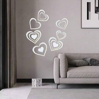 15pcs Acrylic Heart Mirror Wall Stickers | Self-Adhesive, Removable, Shimmery Glitter Finish For Living Room And Bedroom Decor