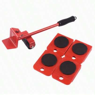 5pcs Heavy Duty Furniture Moving Tool Kit With 360° Swivel Wheels - Scratch-Resistant Floor Sliders For Wood/Tile/Carpet | Professional Sofa/Vanity/Refrigerator Moving System | Essential For Apartment Relocation, Dorm Setup & Home Renovation | Ergonomic Lever-Style Lifter, Ideal For Solo Movers, Elderly & Home Improvement (Yellow/Red)