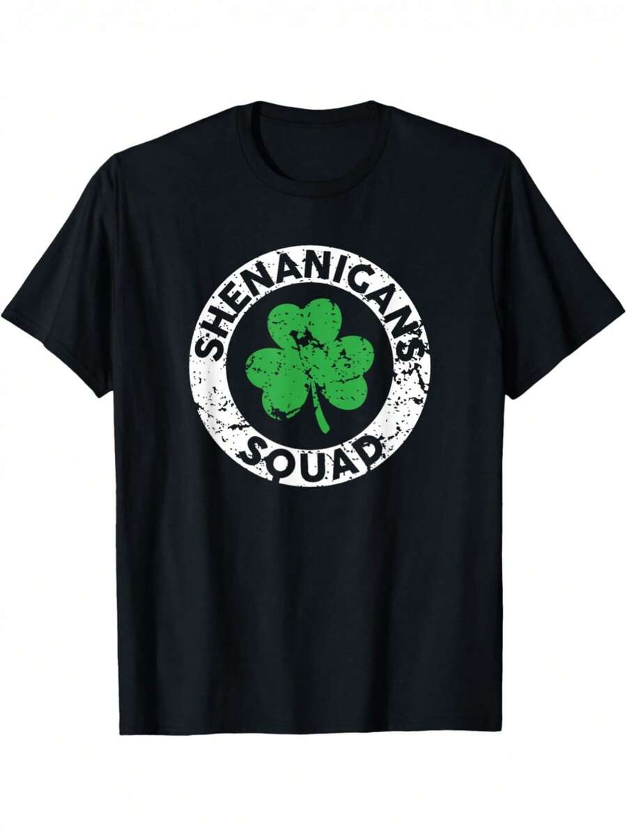 Shenanigans Squad Matching Group T-Shirts - Funny St. Patrick's Day & Multi-Event Party Shirts With Slogan Design, Loose Fit Matching Outfits For S, Christmas, Valentine's, Graduation Gifts (For Parents, Friends, Coworkers) - T-Shirt Only - màu đen - Xem 1