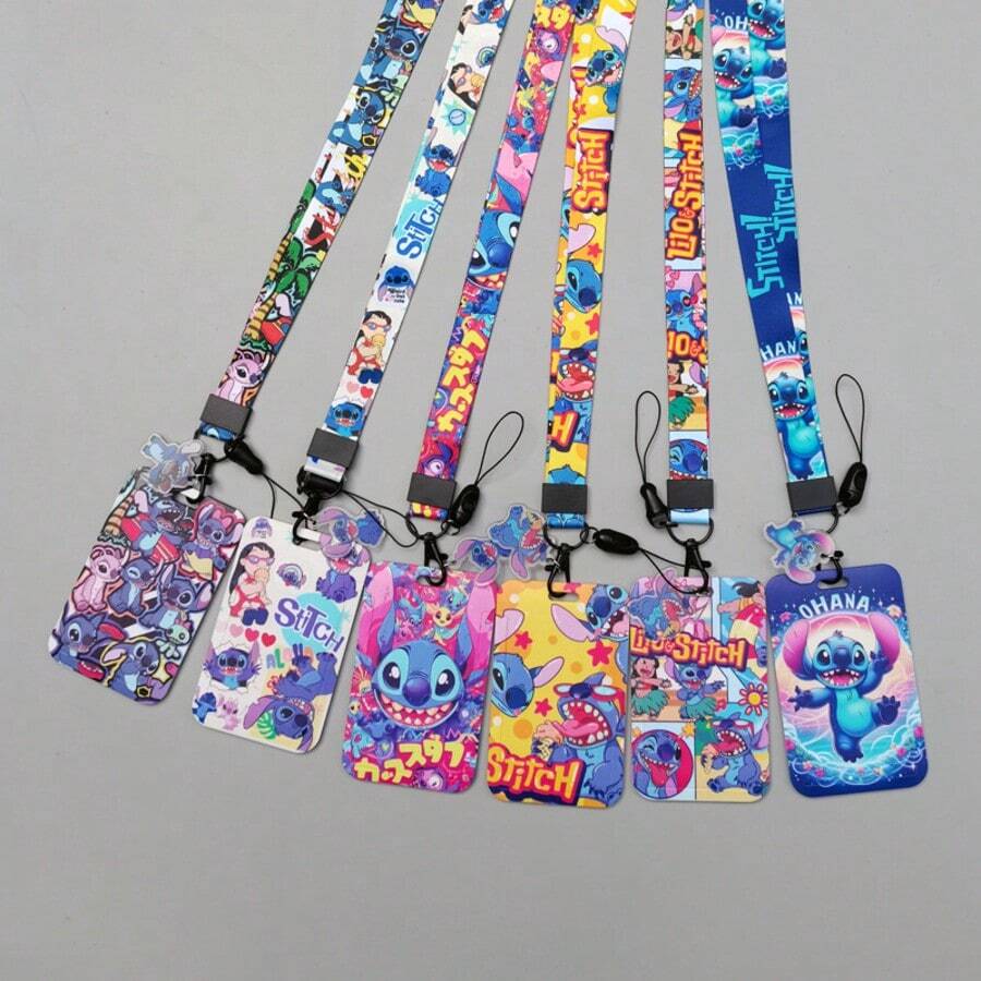 1pc Cute Stitch Lanyard With ID Card Holder - Cartoon Neck Strap Badge Key Chain (Random Style) - Multicolor - View 1