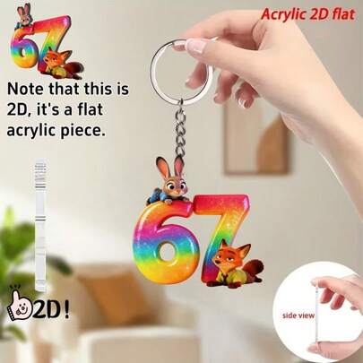 Disney 2D flach, 2D flache Ebene, 1 Stück Judy und Nick 6 und 7 Nummer Element Acryl Cartoon 2D flach Acryl Schlüsselanhänger, warm und süß Anhänger, Urlaubsgeschenk Dekoration, Auto Schlüsselanhänger, Rucksack und Geldbörse Zubehör, 2D flach offizielles Zubehör