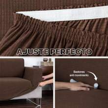 REAL TEXTIL Juego de 3 Fundas Cubre Sala - Tejido Jacquard Elástico Fácil Lavado. Ideal para Proteger Tus Muebles - Protector de sillón - Sofa Cover Café - c y f - Ver 5