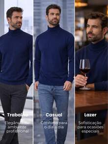 Baronesa Tricot Cacharrel Men's Cold Weather Blouse High Neck Knitting - 藏蓝色 - 查看 4