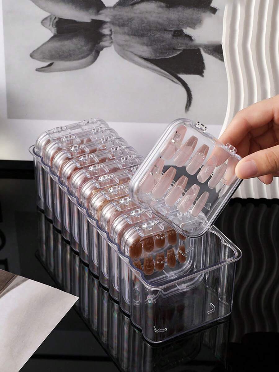 1/12pcs Nail Art Organizer Set, Nail Tip Box With Lid - Dustproof Clear Storage Box For Press-On Nails, Jewelry (Necklaces, Bracelets, Rings) False Eyelashes And Other Cosmetics, Nail Art Organizer - View 1
